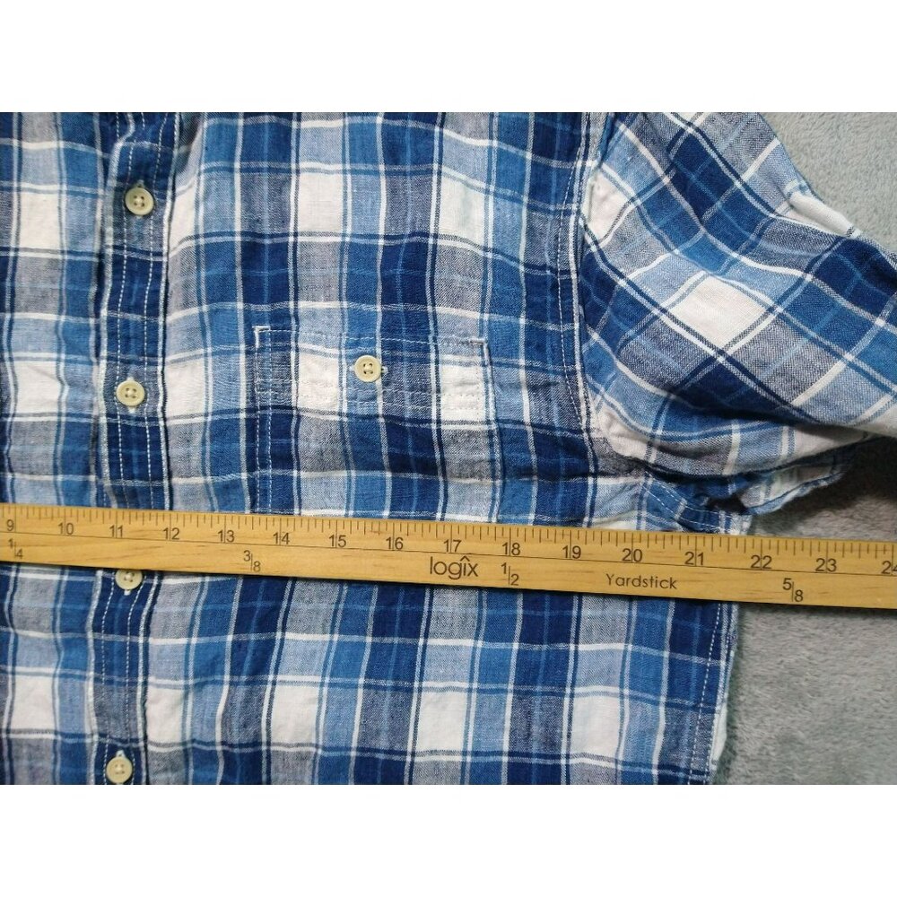 Lucky Brand Shirt Mens Large Blue Plaid Linen California Fit Button Up - Picture 5 of 11